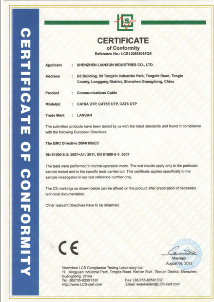 China SHENZHEN LIANXUN INDUSTRIES CO., LTD. certification
